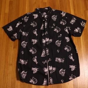 Lurking Class Skull pattern mens short sleeve button up shirt XL